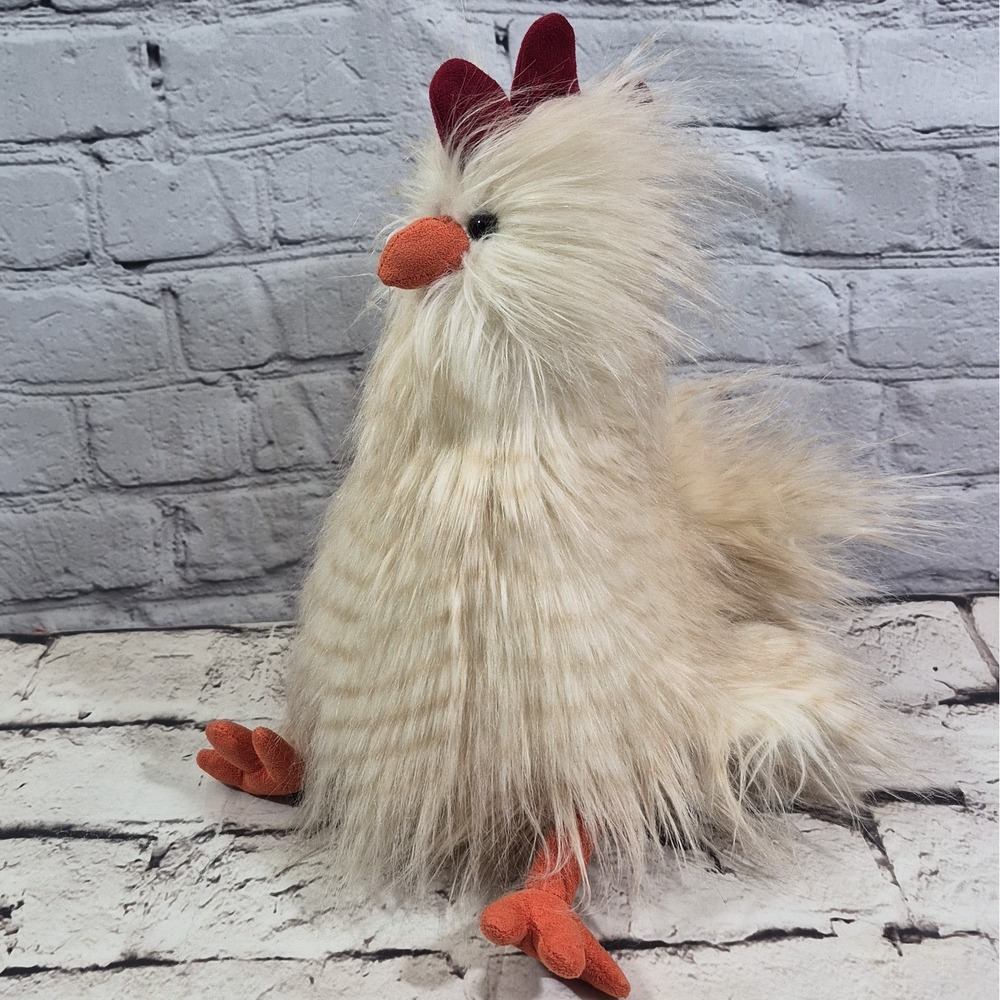 Rare Jellycat Silkie Chelsea Chicken Plush Pet Shaggy Stuffed Animal 12" Retired